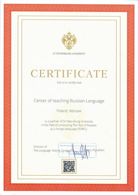 Certyfikat w języku angielskim