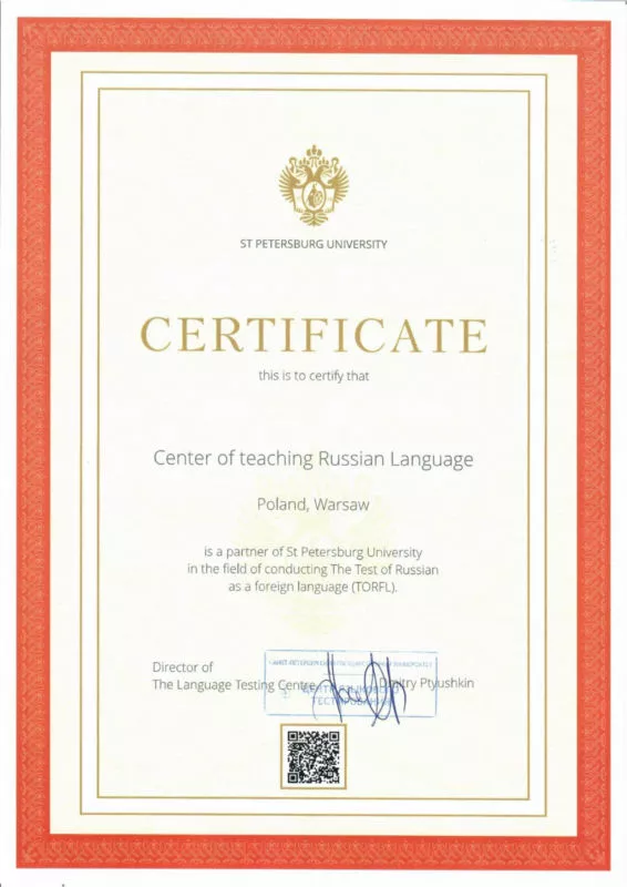 Certyfikat w języku angielskim